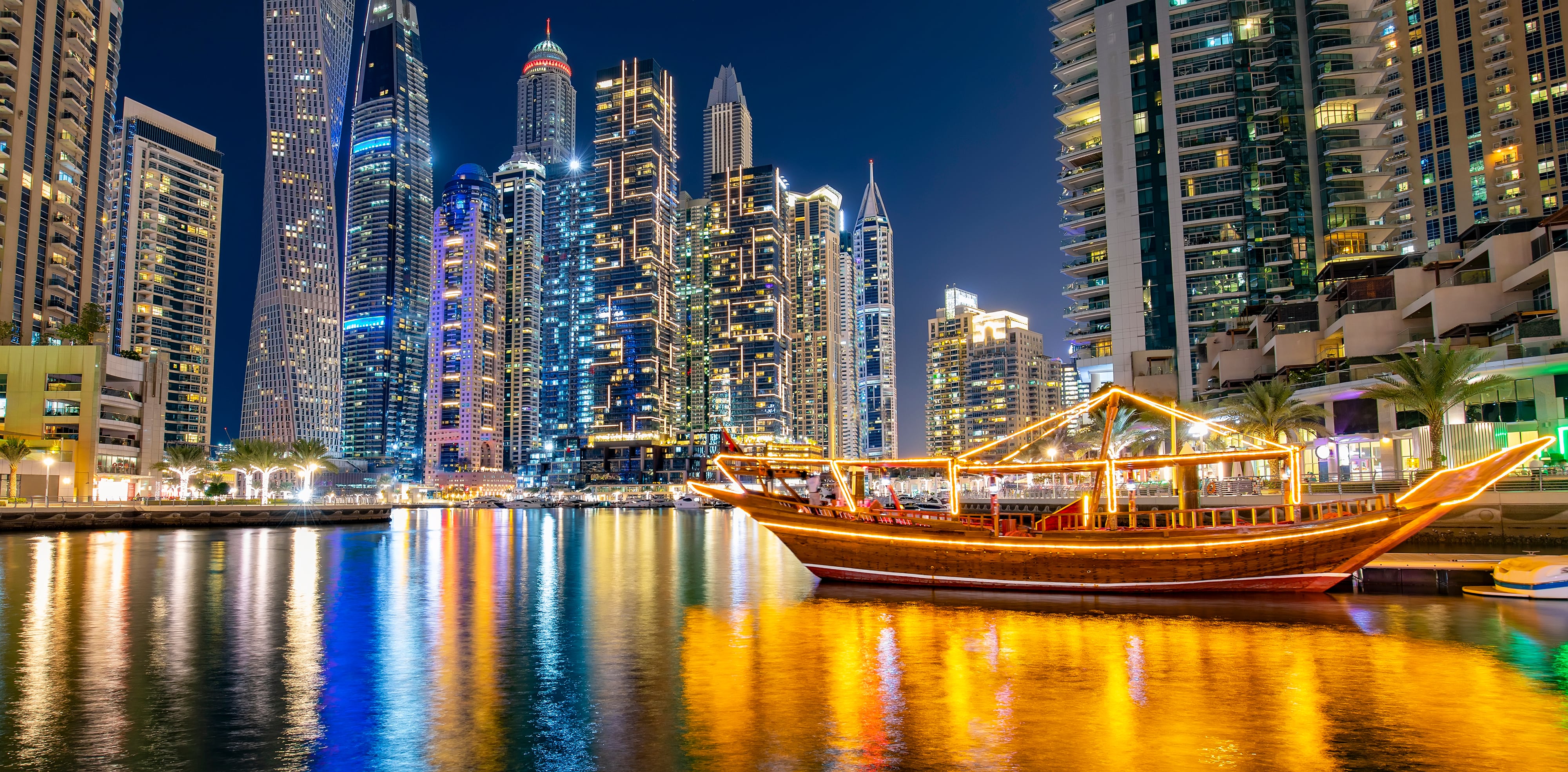 Dhow Cruise in Dubai Marina at night