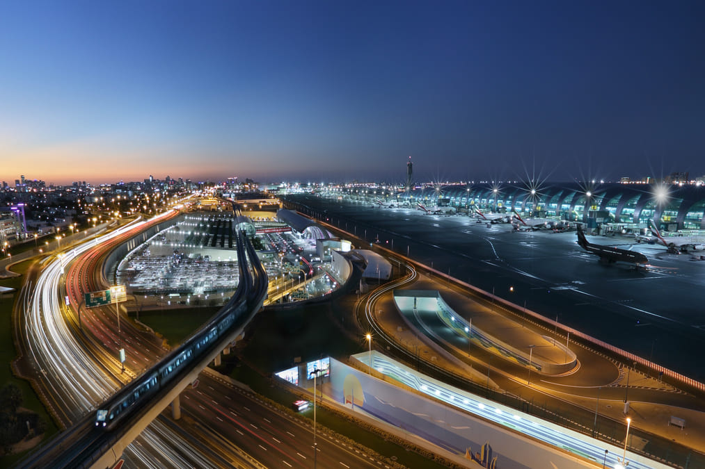 Dubai airport terminal night view
