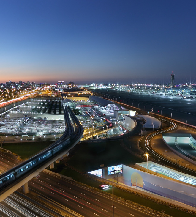 Dubai airport terminal night view