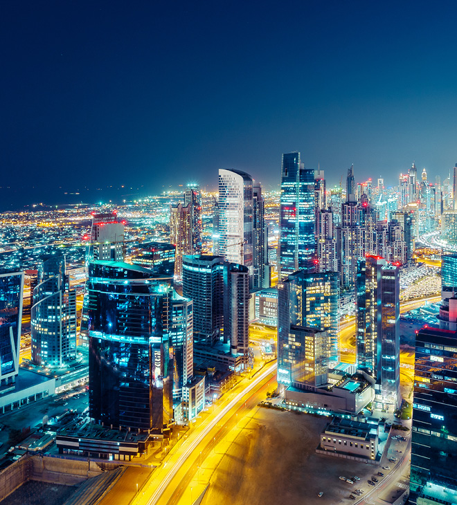 Downtown Dubai at night time