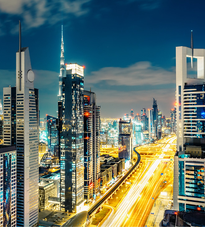 Downtown Dubai at night time