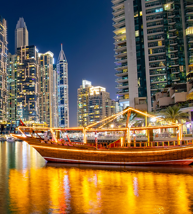 Dhow Cruise in Dubai Marina at night