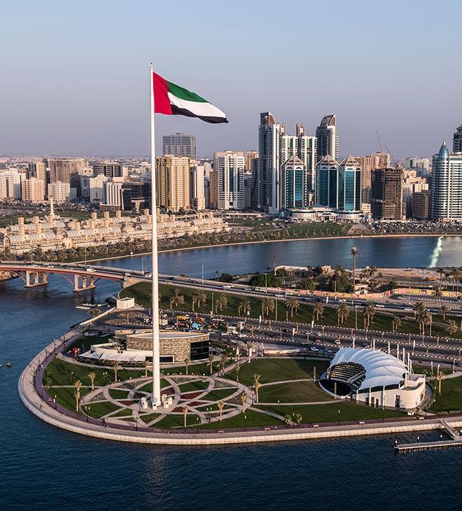 UAE Flag among the City