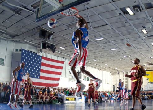 The Harlem Globetrotters in action.