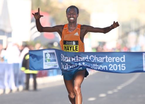 Lemi Berhanu Hayle wins the 2015 Dubai Marathon.