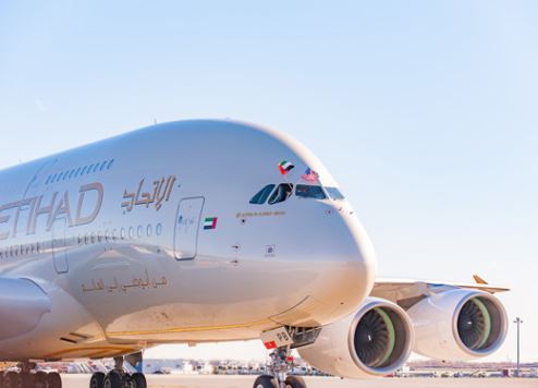 Etihad Airways' first A380 flight lands at New York JFK Airport